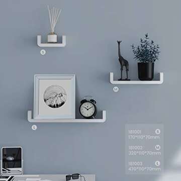 AIYoo White Floating Shelves Wall Mounted Shelves for Wall Decor, Wall Storage Nursery, Bedroom, Living Room, Bathroom - White No Drilling Adhesive Display Picture Ledge Shelf 13 Inch