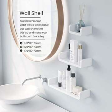 AIYoo White Floating Shelves Wall Mounted Shelves for Wall Decor, Wall Storage Nursery, Bedroom, Living Room, Bathroom - White No Drilling Adhesive Display Picture Ledge Shelf 13 Inch