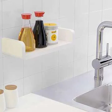 AIYoo White Floating Shelves Wall Mounted Shelves for Wall Decor, Wall Storage Nursery, Bedroom, Living Room, Bathroom - White No Drilling Adhesive Display Picture Ledge Shelf 13 Inch