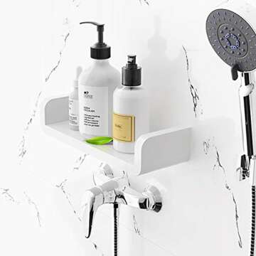 AIYoo White Floating Shelves Wall Mounted Shelves for Wall Decor, Wall Storage Nursery, Bedroom, Living Room, Bathroom - White No Drilling Adhesive Display Picture Ledge Shelf 13 Inch