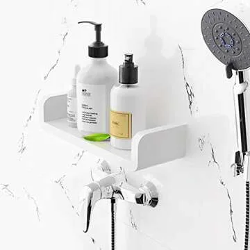 AIYoo White Floating Shelves Wall Mounted Shelves for Wall Decor, Wall Storage Nursery, Bedroom, Living Room, Bathroom - White No Drilling Adhesive Display Picture Ledge Shelf 13 Inch