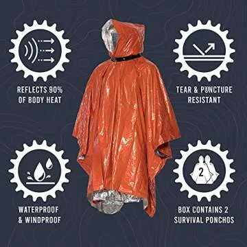 Go Time Gear Emergency Ponchos - Thermal & Reusable 2-Pack