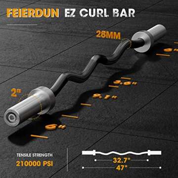 FEIERDUN Olympic EZ Curl Bar - 47" Weightlifting Curling Barbell (420LBS Capacity), Suitable for 2-Inch Weight Plates