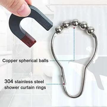 Shower Curtain Hooks Rings, 304 Stainless Steel Shower Curtain Rust Resistant Hooks for Bathroom Shower Rods Set of 12 (Brown)