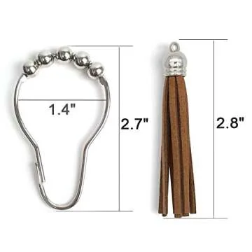 Shower Curtain Hooks Rings, 304 Stainless Steel Shower Curtain Rust Resistant Hooks for Bathroom Shower Rods Set of 12 (Brown)