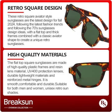 Breaksun Retro Square Sunglasses: Stylish UV Protection