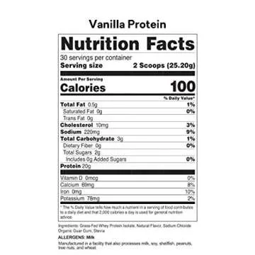 Bad Athletics Grass Fed 100% Whey Protein Isolate, Vanilla Cream - Five Ingredients, 20g of Protein, Naturally Flavored & Sweetened(30 Servings)