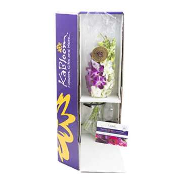 KaBloom Flowers - Valentine Collection - Exotic Opal Orchid Bouquet of Purple and White Orchids from Thailand with Vase - Gift for Birthday, Thank You, Valentine, Mother’s Day Fresh Flowers