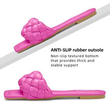 ATHMILE Braided Womens Sandals Square Open Toe Fashion Slide Sandals Women Dressy Summer Flat Beach Hot Pink 2025 Size 6