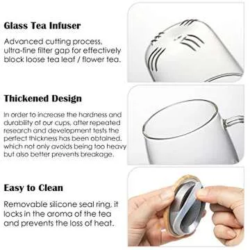 Lezero Glass Tea Infuser Cups with Strainer and Lid, 15 ounce Heat Resistance Borosilicate Glass Teacups for Blooming Tea & Loose Leaf Tea, Lead-free, Microwave & Dishwasher Safe - For Tea Lovers