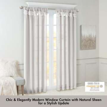 Madison Park Emilia Faux Silk Single Curtain with Privacy Lining, DIY Twist Tab Top, Window Drape for Living Room, Bedroom and Dorm, 108"L x 50"W, Silver