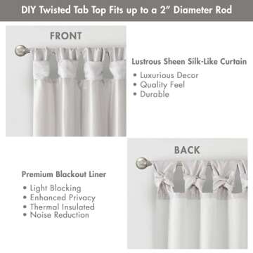 Madison Park Emilia Faux Silk Single Curtain with Privacy Lining, DIY Twist Tab Top, Window Drape for Living Room, Bedroom and Dorm, 108"L x 50"W, Silver