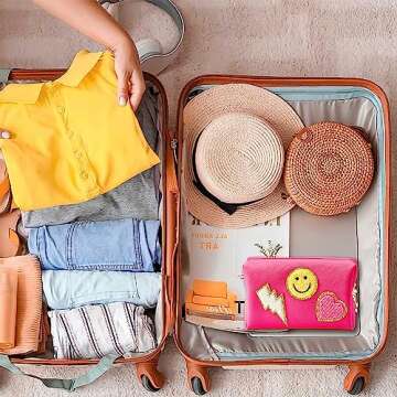 LieToi Preppy Patch Small Toiletry Bag, Smile Lightning Heart PU Leather Portable Waterproof Makeup Cosmetic Bag Daily Use Storage Purse Travel Organizer Compliant Bag for Women Girls Gift (Rose Red)