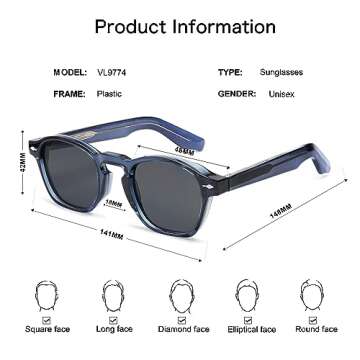 VANLINKER Retro Small Square Sunglasses for Men Womens Trendy Thin Cube Shades Vintage Slim Frames Luxury Eyewear VL9774 Blue Frame Grey Lens