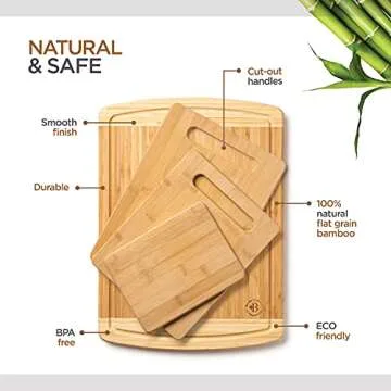 Bamboo Cutting Board Set - Wood Cutting Boards for Kitchen, Chopping Board with Juice Groove for Meat, Cheese and Vegetables - Large Butcher Block, Cheese Board & Charcuterie Board (Set Of 4)