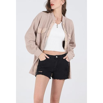 Chouyatou Womens Waffle Knit Shacket Stylish Comfortable Versatile