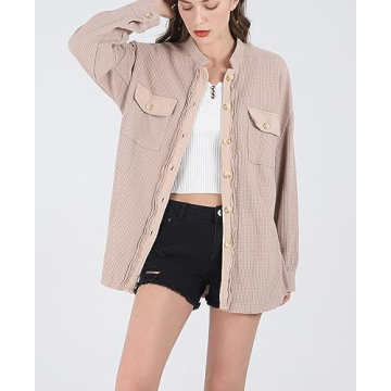 Chouyatou Womens Waffle Knit Shacket Stylish Comfortable Versatile