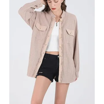 Chouyatou Womens Waffle Knit Shacket Stylish Comfortable Versatile