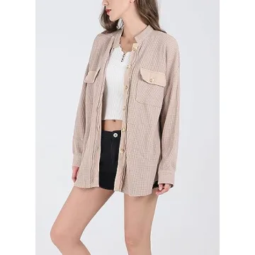 Chouyatou Womens Waffle Knit Shacket Stylish Comfortable Versatile