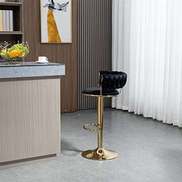 Kakotito 360° Velvet Swivel Bar Stools with Low Back & Footrest, Adjustable Counter Barstools, Gold Bar Stool