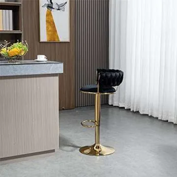Kakotito 360° Velvet Swivel Bar Stools with Low Back & Footrest, Adjustable Counter Barstools, Gold Bar Stool