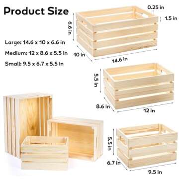 Youeon Set of 3 Rustic Wooden Nesting Crates with Handles, Decorative Wooden Crates, Crate Box Woode...