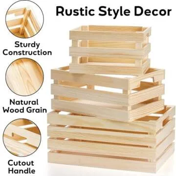 Youeon Set of 3 Rustic Wooden Nesting Crates with Handles, Decorative Wooden Crates, Crate Box Wooden Storage Box for Kitchen, Office, Bedroom, Closet, Rustic Country Decor