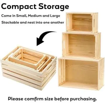 Youeon Set of 3 Rustic Wooden Nesting Crates with Handles, Decorative Wooden Crates, Crate Box Wooden Storage Box for Kitchen, Office, Bedroom, Closet, Rustic Country Decor
