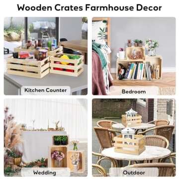 Youeon Set of 3 Rustic Wooden Nesting Crates with Handles, Decorative Wooden Crates, Crate Box Wooden Storage Box for Kitchen, Office, Bedroom, Closet, Rustic Country Decor