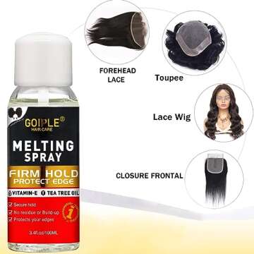 Lace Melting and Holding Spray Glue-Less Hair Adhesive for Wigs, Lace Bond Adhesive Spray Wig Spray for Closure Wigs Extensions, Wig Melting Spray Strong Natural Forming Hold Protect Edges 3.4 fl oz