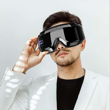 TLINNA Eye Massager with Airbag Kneading,Constant Temperature Hot Compress, Multi-Frequency Vibration and Bluetooth Music (Black, Large)