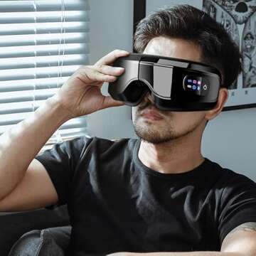 TLINNA Eye Massager with Airbag Kneading,Constant Temperature Hot Compress, Multi-Frequency Vibration and Bluetooth Music (Black, Large)