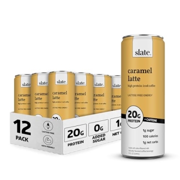 Slate Milk Caramel Latte - High Protein Iced Coffee, 12 Cans