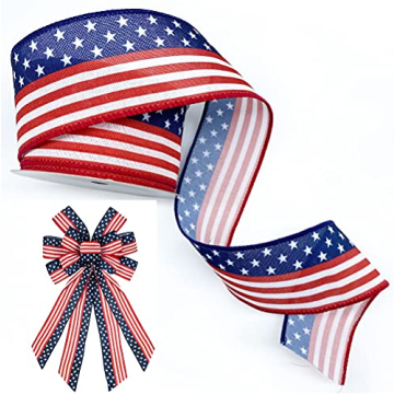 Hying 4th of July Patriotic Ribbons for Crafting, 2.5" X 10 Yards American Flag Wired Edge Ribbons B...