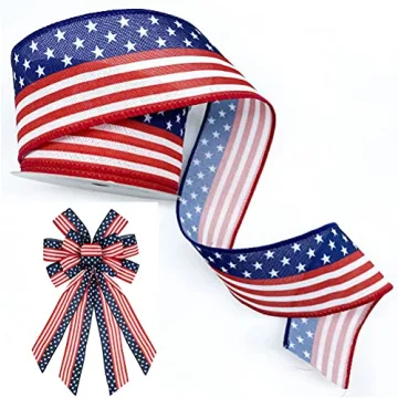Hying 4th of July Patriotic Ribbons for Crafting, 2.5" X 10 Yards American Flag Wired Edge Ribbons B...