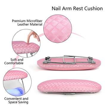 krofaue Nail Arm Rest,Professional Microfiber Leather Nail Hand Rest Stand Arm Rest for Acrylic Nails Cushion Hand Holder with Non-slip - Nail Technician Use Must Have（Pink）