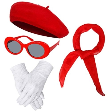 Women Girls French Themed Party Beret Set with Scarf Gloves & Sunglasses