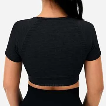 YEOREO Amplify Seamless Short Sleeve Women's Crop Top Gym Yoga Tops Workout Shirts Tee Black