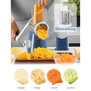Rotary Cheese Grater with 3 Drum Blades for Fast Cutting