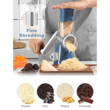 Rotary Cheese Grater with 3 Drum Blades for Fast Cutting