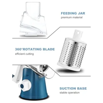 Rotary Cheese Grater with 3 Drum Blades for Fast Cutting
