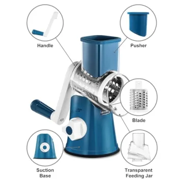 Rotary Cheese Grater with 3 Drum Blades for Fast Cutting