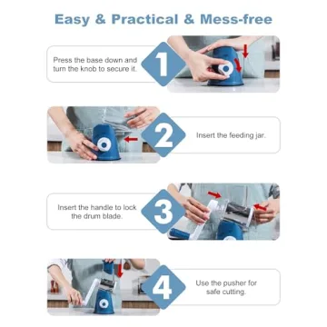 Rotary Cheese Grater with 3 Drum Blades for Fast Cutting