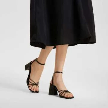 ALICEPUB Black Heels Stappy Heels Block Chunky Heels for Women Square Open Toe Heeled Sandals Comfortable Short Heels Party Causal Dress Shoes, Size 7