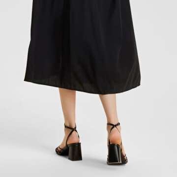 ALICEPUB Black Heels Stappy Heels Block Chunky Heels for Women Square Open Toe Heeled Sandals Comfortable Short Heels Party Causal Dress Shoes, Size 7