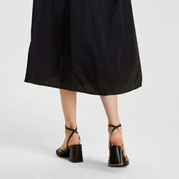 ALICEPUB Black Heels Stappy Heels Block Chunky Heels for Women Square Open Toe Heeled Sandals Comfortable Short Heels Party Causal Dress Shoes, Size 7