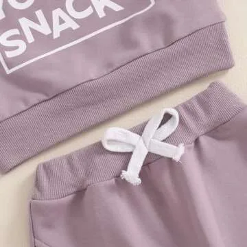 Toddler Baby Girl Fall Winter Outfit Letter Print Long Sleeve Sweatshirts and Stretch Pants Infant Girl Clothes (Steal Snacks Purple, 18-24 Months)