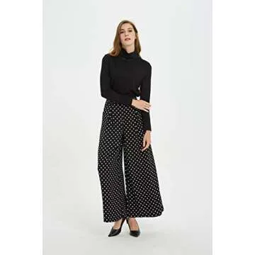 Tronjori Women High Waist Casual Wide Leg Long Palazzo Pants Trousers Regular Size(L, White Dot)