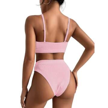 Lilosy High Waisted Tummy Control Bikini Ribbed Sporty Brazilian Swimsuit Set Women Highwaisted Chee...