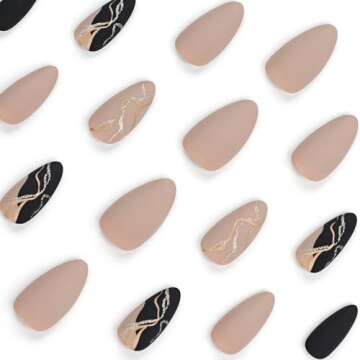 TOGZOM Almond False Nails, Gray, Medium Press on Nails, 24 Pieces, Glossy Finish, Acrylic, for Women Decoration
